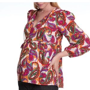 Cache Coeur Balloon Sleeve Maternity Nursing Blouse Latina Multicolor size Large